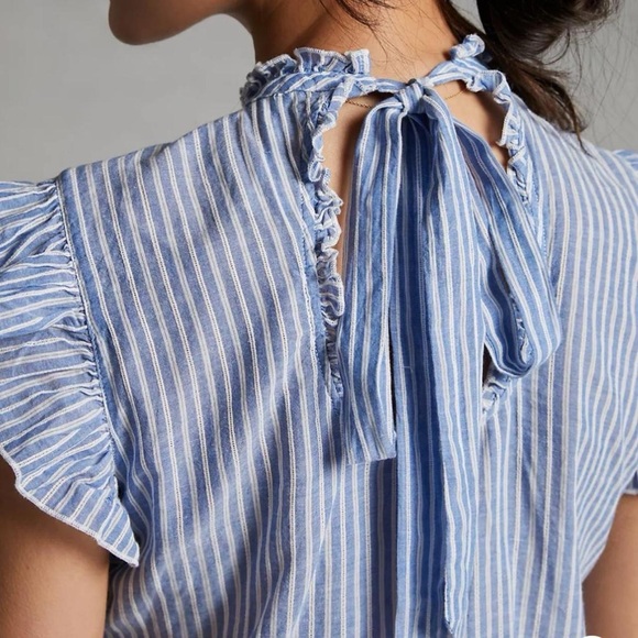 Anthropology Uli Ruffled Blouse Size XS Blue and White - Picture 2 of 9